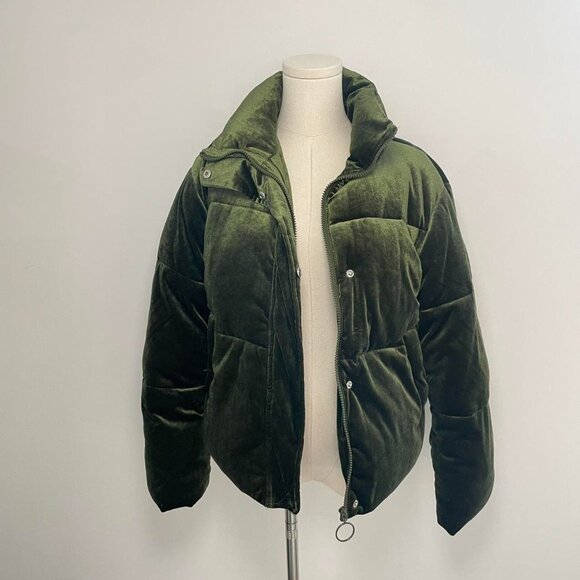 Asos Emerald Green Velvet Puffer Jacket | Women’s Size US 4 / UK 8 - Picture 2 of 6